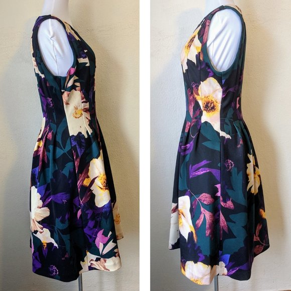 Vince Camuto Ponte A-line Floral Dress Black Print - Picture 2 of 8